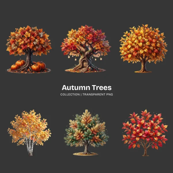 Autumn Trees PNG Clipart Collection - 40 PNG, Fall Foliage Graphics, Autumnal Charm Printable, Commercial use, Digital Download