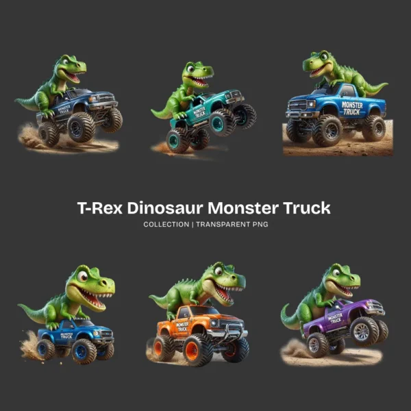 T-Rex Dinosaur Monster Truck PNG Clipart Collection - 40 PNG, Dino Truck Graphics, Boys Birthday Printable, Commercial use, Digital Download