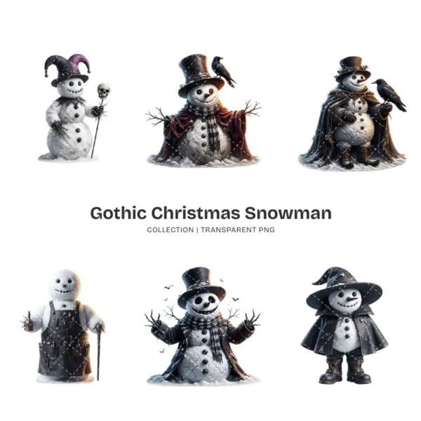 Gothic Christmas Snowman PNG Clipart Collection - 47 PNG, Spooky Winter Graphics, Dark Goth Printables, Commercial use, Digital download