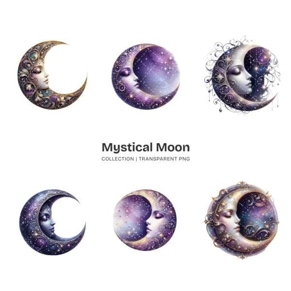 Mystical Moon PNG Clipart Collection - 44 PNG, Celestial Graphics, Fantasy Night Sky, Astrology Printables, Commercial use, Digital download