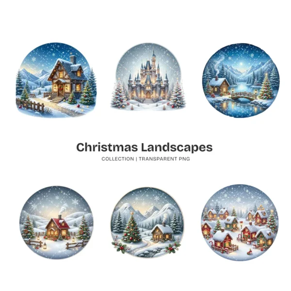 Christmas Landscapes PNG Clipart Collection - 42 PNG, Festive Graphics, Festive Scene Printable, Commercial use, Digital Download