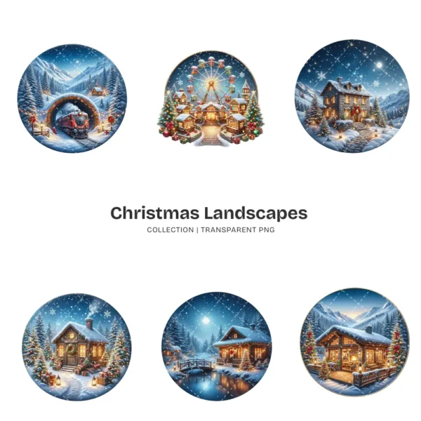 Christmas Landscapes (P-3) PNG Clipart Collection - 40 PNG, Festive Graphics, Festive Scene Printable, Commercial use, Digital Download