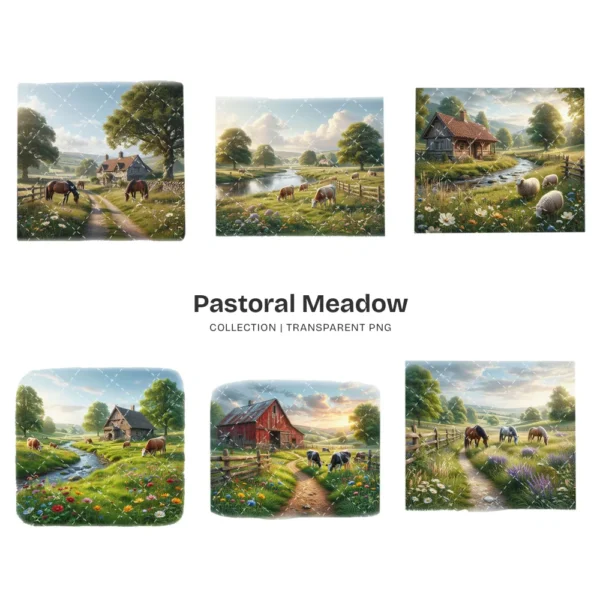 Pastoral Meadow Scenes PNG Clipart Collection - 40 PNG, Green Hills Graphics, Nature Beauty Printable, Commercial use, Digital Download