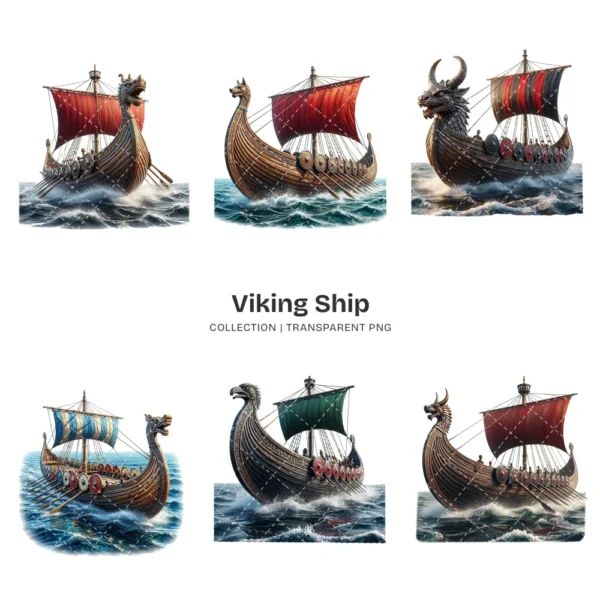 Viking Ship PNG Clipart Collection - 42 PNG, Historic Norse Graphics, History Enthusiasts Printable, Commercial use, Digital Download