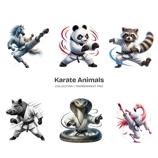 Karate Animals PNG Clipart Collection - 40 PNG, Martial Arts Graphics, Striking Poses Printable, Commercial use, Digital Download