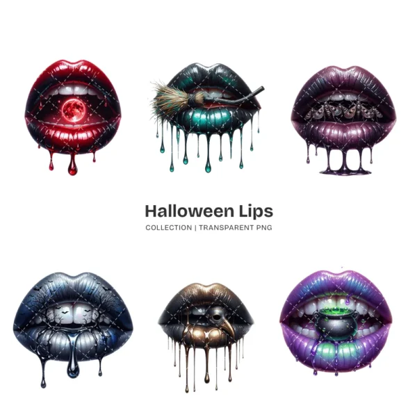 Halloween Lips PNG Clipart Collection - 41 PNG, Funny Halloween Graphics, Spooky Kiss Printable, Commercial use, Digital Download