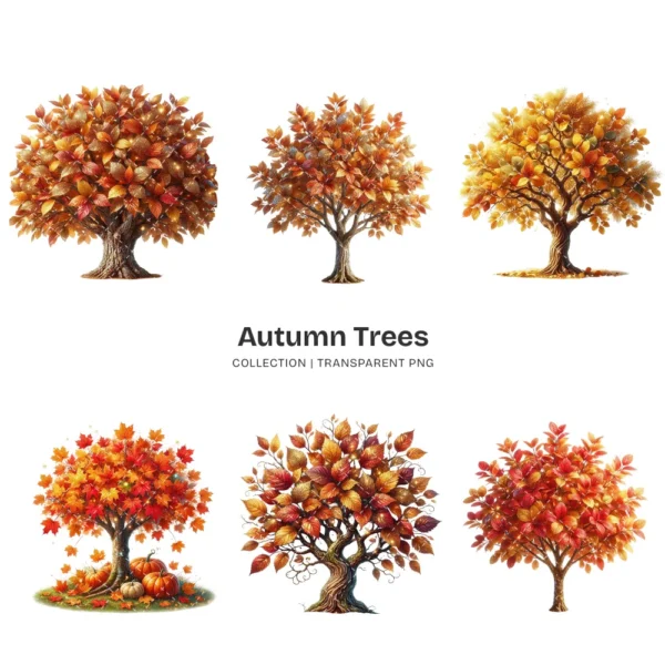 Autumn Trees PNG Clipart Collection - 40 PNG, Fall Foliage Graphics, Autumnal Charm Printable, Commercial use, Digital Download
