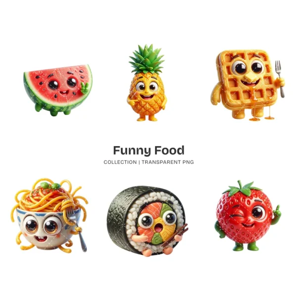 Funny Food PNG Clipart Collection - 40 PNG, Quirky and Playful Graphics, Cute Eating Printable, Commercial use, Digital Download