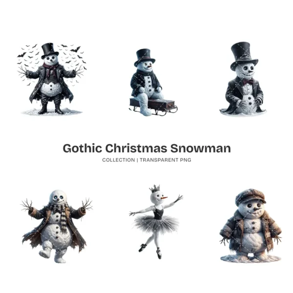Gothic Christmas Snowman PNG Clipart Collection - 47 PNG, Spooky Winter Graphics, Dark Goth Printables, Commercial use, Digital download