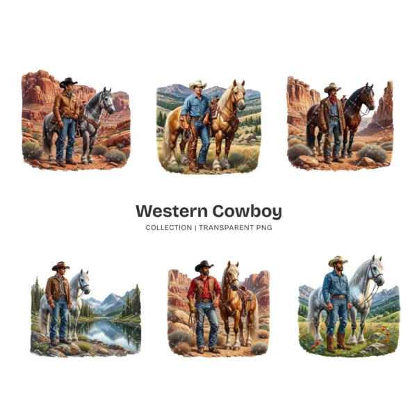 Western Cowboy PNG Clipart Collection - 40 PNG, Horse Rider Graphics, Western Man, Wild West Printables, Commercial use, Digital download