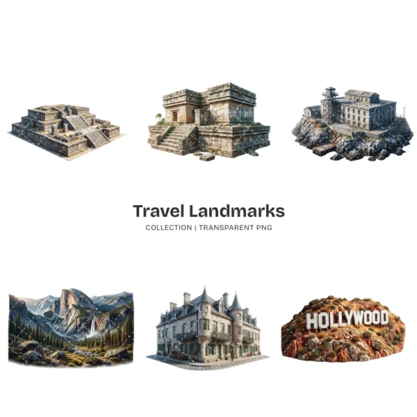 Travel Landmarks (P-3) PNG Clipart Collection - 40 PNG, World Monuments Graphics, Famous Places Printables, Commercial use, Digital download