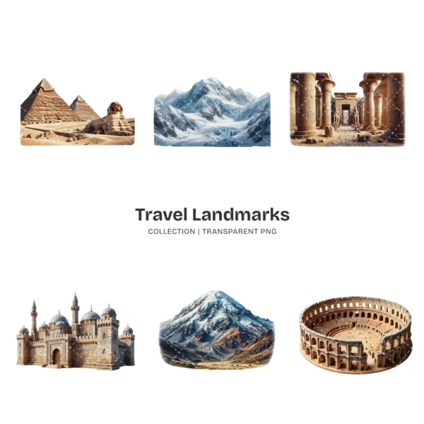 Travel Landmarks (P-4) PNG Clipart Collection - 40 PNG, World Monuments Graphics, Famous Places Printables, Commercial use, Digital download