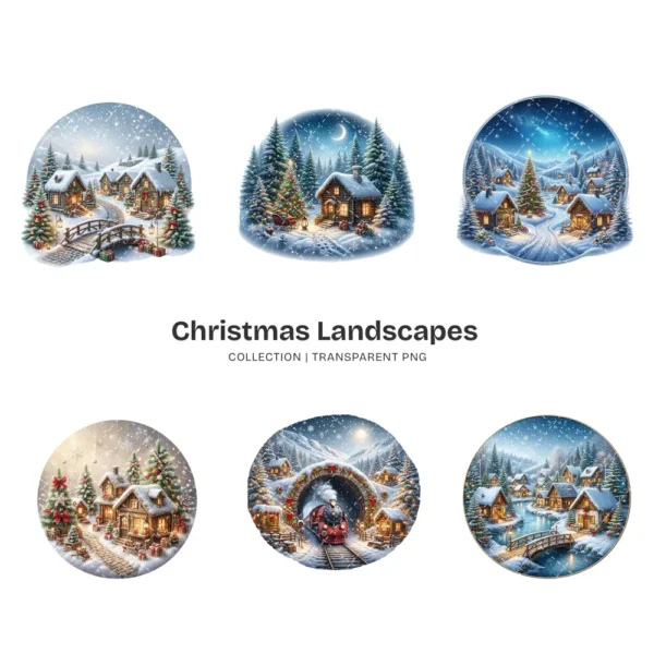 Christmas Landscapes (P-2) PNG Clipart Collection - 40 PNG, Festive Graphics, Festive Scene Printable, Commercial use, Digital Download