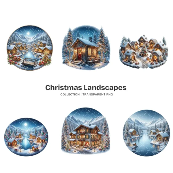 Christmas Landscapes (P-3) PNG Clipart Collection - 40 PNG, Festive Graphics, Festive Scene Printable, Commercial use, Digital Download