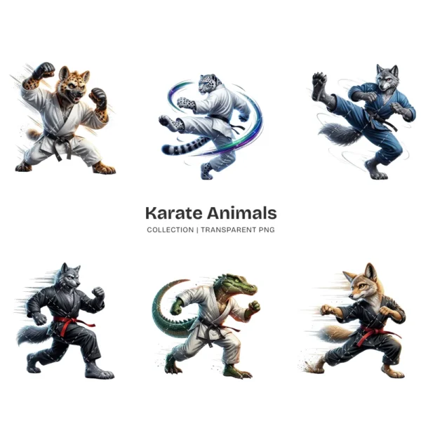 Karate Animals PNG Clipart Collection - 40 PNG, Martial Arts Graphics, Striking Poses Printable, Commercial use, Digital Download