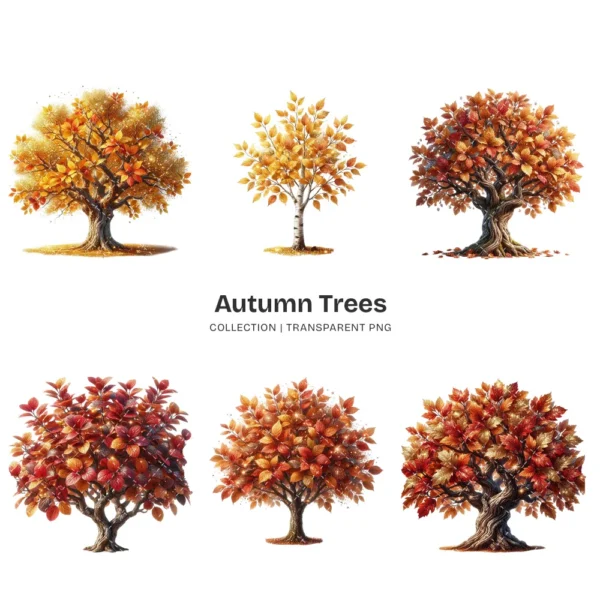 Autumn Trees PNG Clipart Collection - 40 PNG, Fall Foliage Graphics, Autumnal Charm Printable, Commercial use, Digital Download