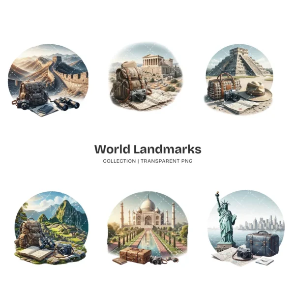 World Landmarks PNG Clipart Collection - 40 PNG, Travel Graphics, Around the World Printables, Commercial use, Digital download