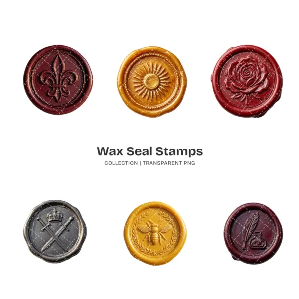 Wax Seal Stamps PNG Clipart Collection - 50 PNG, Vintage Wax Seal Graphics, Wedding Invitation Printables, Commercial use, Digital download