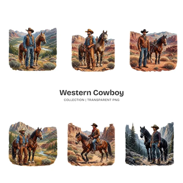 Western Cowboy PNG Clipart Collection - 40 PNG, Horse Rider Graphics, Western Man, Wild West Printables, Commercial use, Digital download