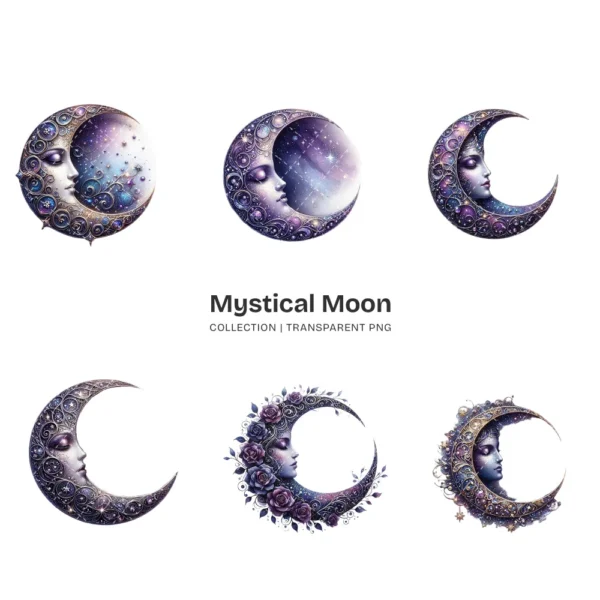 Mystical Moon PNG Clipart Collection - 44 PNG, Celestial Graphics, Fantasy Night Sky, Astrology Printables, Commercial use, Digital download