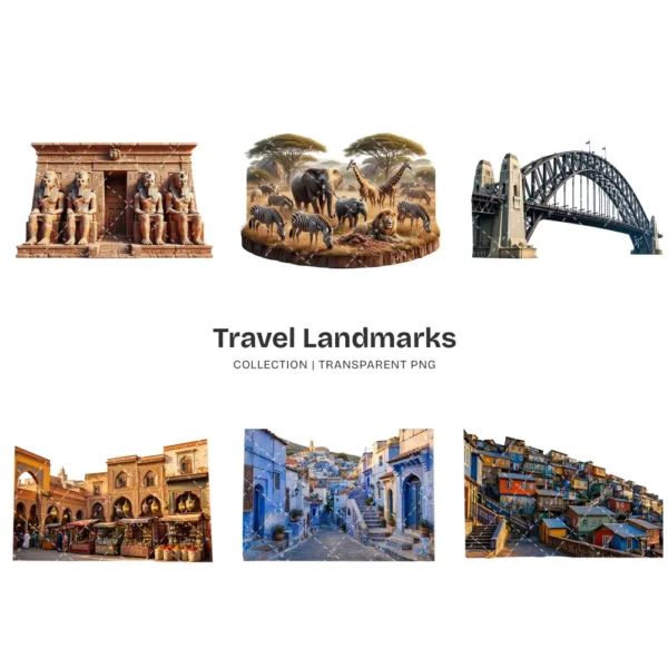 Travel Landmarks (P-4) PNG Clipart Collection - 40 PNG, World Monuments Graphics, Famous Places Printables, Commercial use, Digital download
