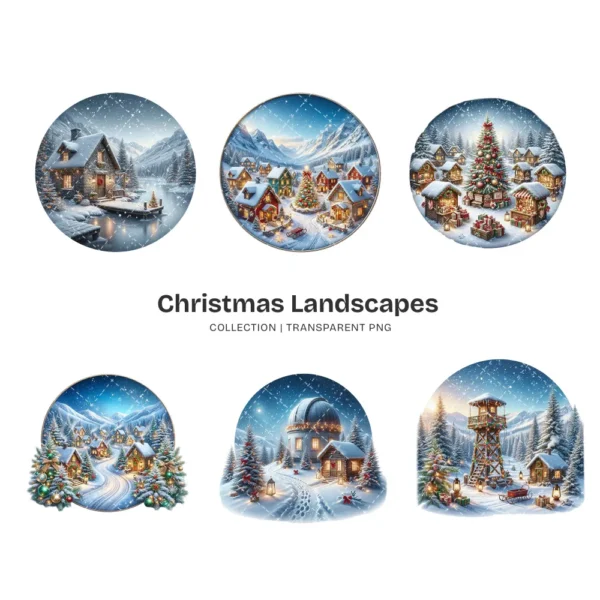 Christmas Landscapes (P-2) PNG Clipart Collection - 40 PNG, Festive Graphics, Festive Scene Printable, Commercial use, Digital Download