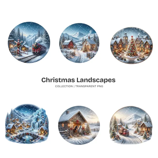 Christmas Landscapes (P-3) PNG Clipart Collection - 40 PNG, Festive Graphics, Festive Scene Printable, Commercial use, Digital Download