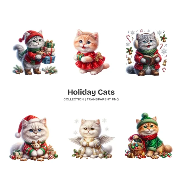 Holiday Cats PNG Clipart Collection - 40 PNG, Festive Animal Graphics, Christmas Printable, Commercial use, Digital Download