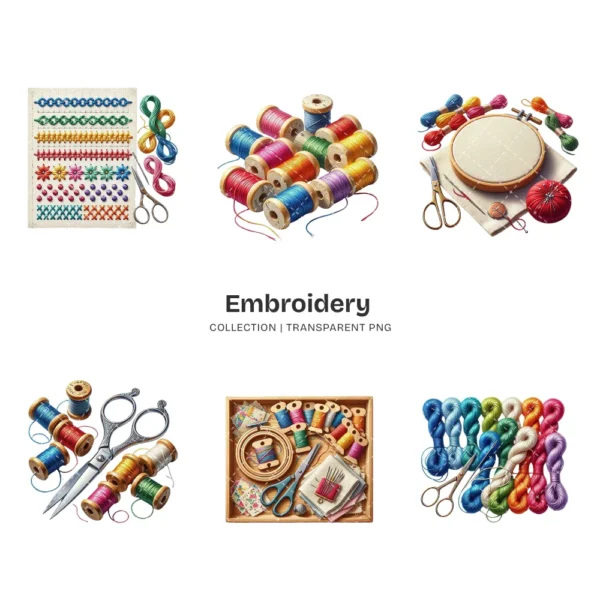 Embroidery PNG Clipart Collection - 41 PNG, Needlework Graphics, Embroidery Essentials, Thread Printables, Commercial use, Digital download