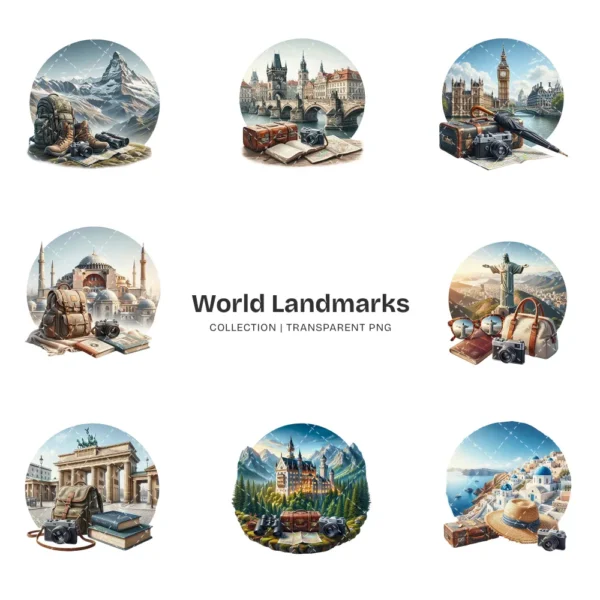 World Landmarks PNG Clipart Collection - 40 PNG, Travel Graphics, Around the World Printables, Commercial use, Digital download