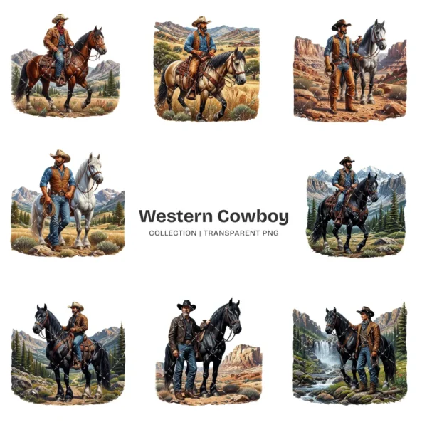 Western Cowboy PNG Clipart Collection - 40 PNG, Horse Rider Graphics, Western Man, Wild West Printables, Commercial use, Digital download