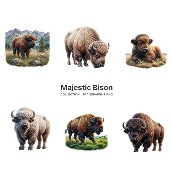 Majestic Bison PNG Clipart Collection - 40 PNG, Forest Wild Animal Graphics, Wildlife Printables, Commercial use, Digital download
