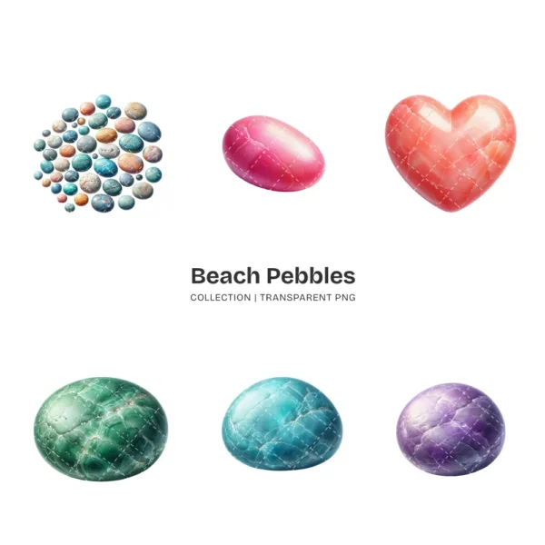 Beach Pebbles PNG Clipart Collection - 60 PNG, Coastal Stone Graphics, Beach Rock, Seashore Printables, Commercial use, Digital download