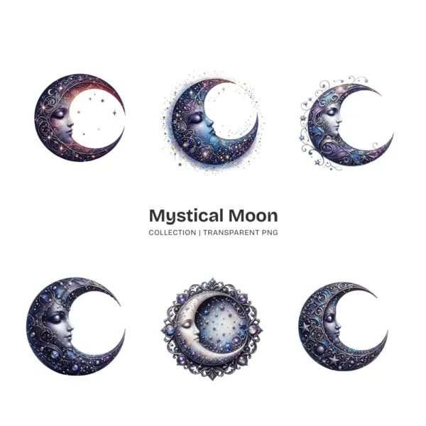 Mystical Moon PNG Clipart Collection - 44 PNG, Celestial Graphics, Fantasy Night Sky, Astrology Printables, Commercial use, Digital download