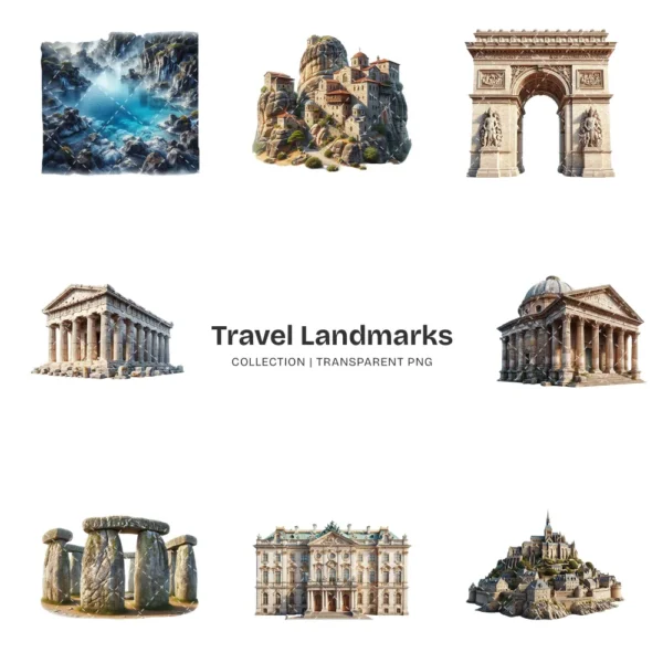 Travel Landmarks (P-2) PNG Clipart Collection - 40 PNG, World Monuments Graphics, Famous Places Printables, Commercial use, Digital download