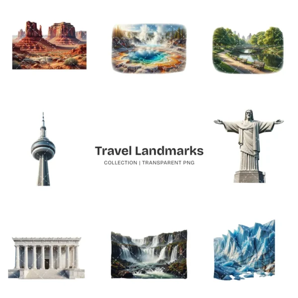 Travel Landmarks (P-3) PNG Clipart Collection - 40 PNG, World Monuments Graphics, Famous Places Printables, Commercial use, Digital download