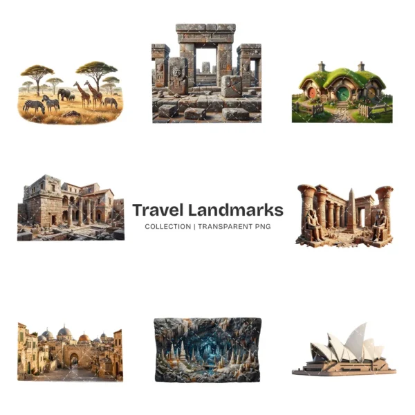 Travel Landmarks (P-4) PNG Clipart Collection - 40 PNG, World Monuments Graphics, Famous Places Printables, Commercial use, Digital download