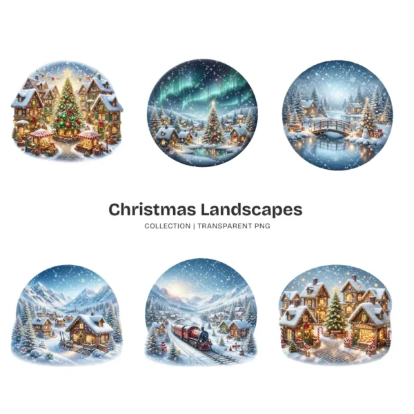 Christmas Landscapes PNG Clipart Collection - 42 PNG, Festive Graphics, Festive Scene Printable, Commercial use, Digital Download