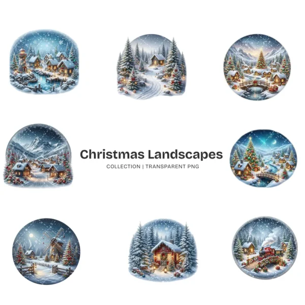 Christmas Landscapes (P-2) PNG Clipart Collection - 40 PNG, Festive Graphics, Festive Scene Printable, Commercial use, Digital Download