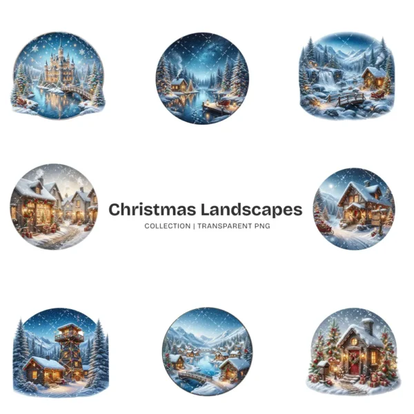 Christmas Landscapes (P-3) PNG Clipart Collection - 40 PNG, Festive Graphics, Festive Scene Printable, Commercial use, Digital Download