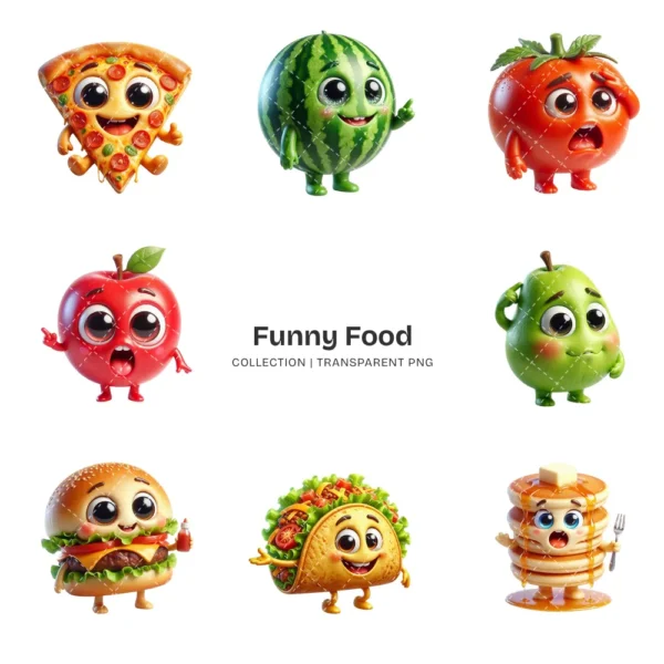 Funny Food PNG Clipart Collection - 40 PNG, Quirky and Playful Graphics, Cute Eating Printable, Commercial use, Digital Download