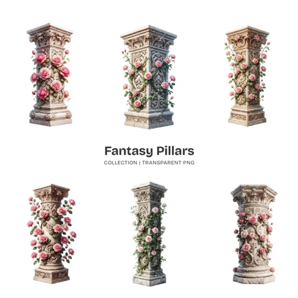Fantasy Pillars PNG Clipart Collection - 42 PNG, Floral Column Graphics, Pink Roses, Wedding Printables, Commercial use, Digital download