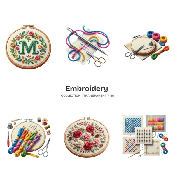 Embroidery PNG Clipart Collection - 41 PNG, Needlework Graphics, Embroidery Essentials, Thread Printables, Commercial use, Digital download