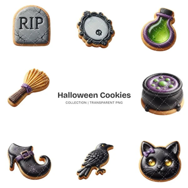 Halloween Cookies PNG Clipart Collection - 40 PNG, Spooky Treat Graphics, Sweetly Spooky, Party Printables, Commercial use, Digital download