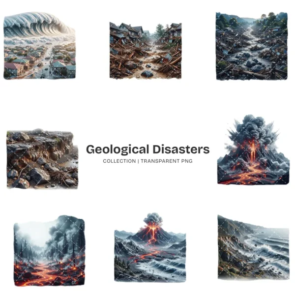 Geological Disasters PNG Clipart Collection - 40 PNG, Natural Disaster Graphics, Volcano Printable, Commercial use, Digital download