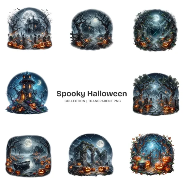 Spooky Halloween Landscape PNG Clipart Collection - 40 PNG, Eerie Graphics, Gothic Scene Printable, Commercial use, Digital download
