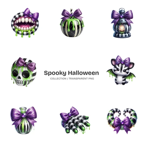 Spooky Halloween PNG Clipart Collection - 40 PNG, Creepy Ghost Graphics, Owl, Bat, Whimsical Printables, Commercial use, Digital download