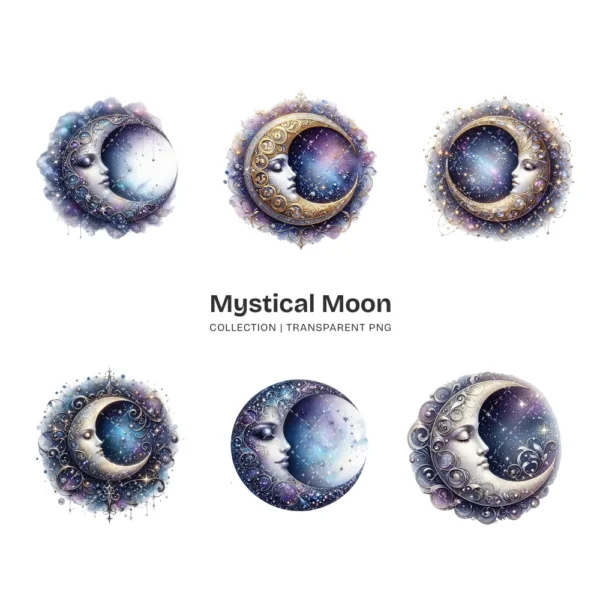 Mystical Moon PNG Clipart Collection - 44 PNG, Celestial Graphics, Fantasy Night Sky, Astrology Printables, Commercial use, Digital download