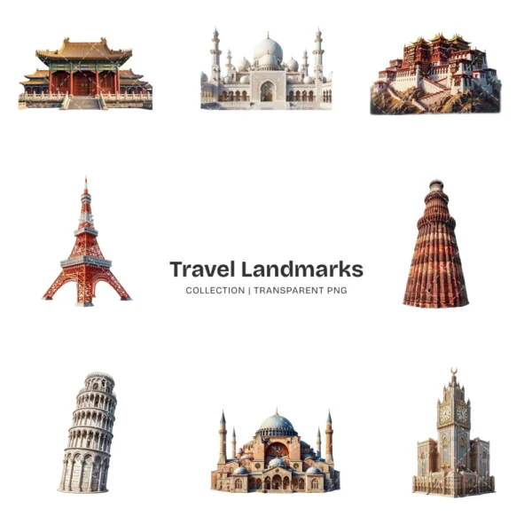 Travel Landmarks PNG Clipart Collection - 40 PNG, World Monuments Graphics, Famous Places Printables, Commercial use, Digital download