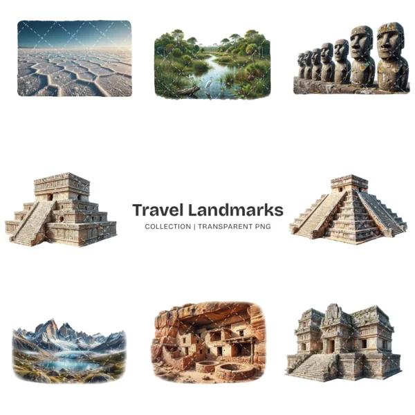Travel Landmarks (P-3) PNG Clipart Collection - 40 PNG, World Monuments Graphics, Famous Places Printables, Commercial use, Digital download